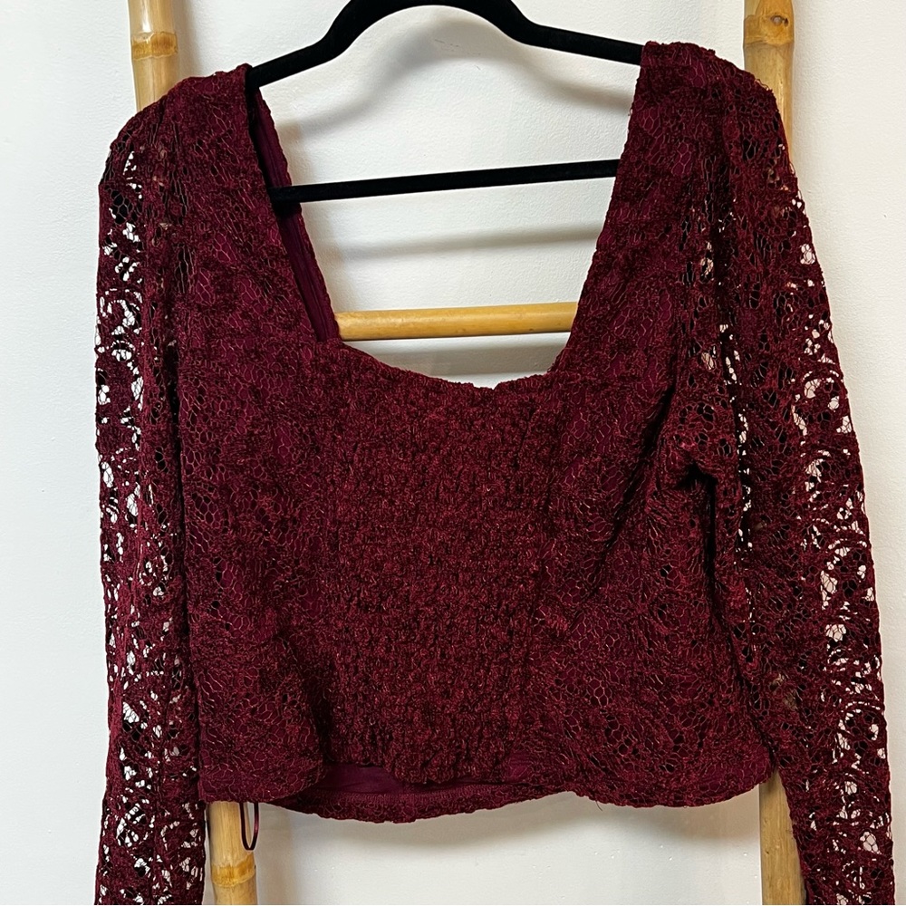 NWT Anthropologie burgundy /deep red lace sweetheart neckline top - Picture 8 of 10